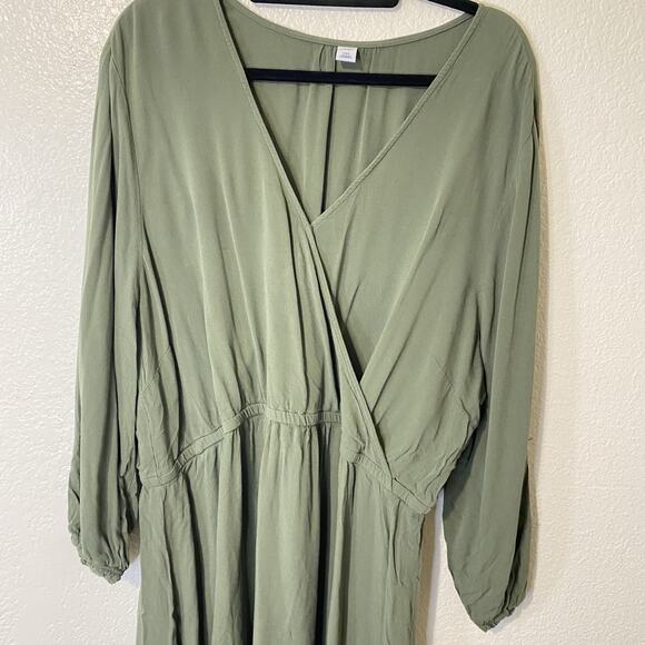 Old Navy Waist Defined Wrap Front Long Sleeve Green V Neck Dress Plus Size XXL - Picture 3 of 8